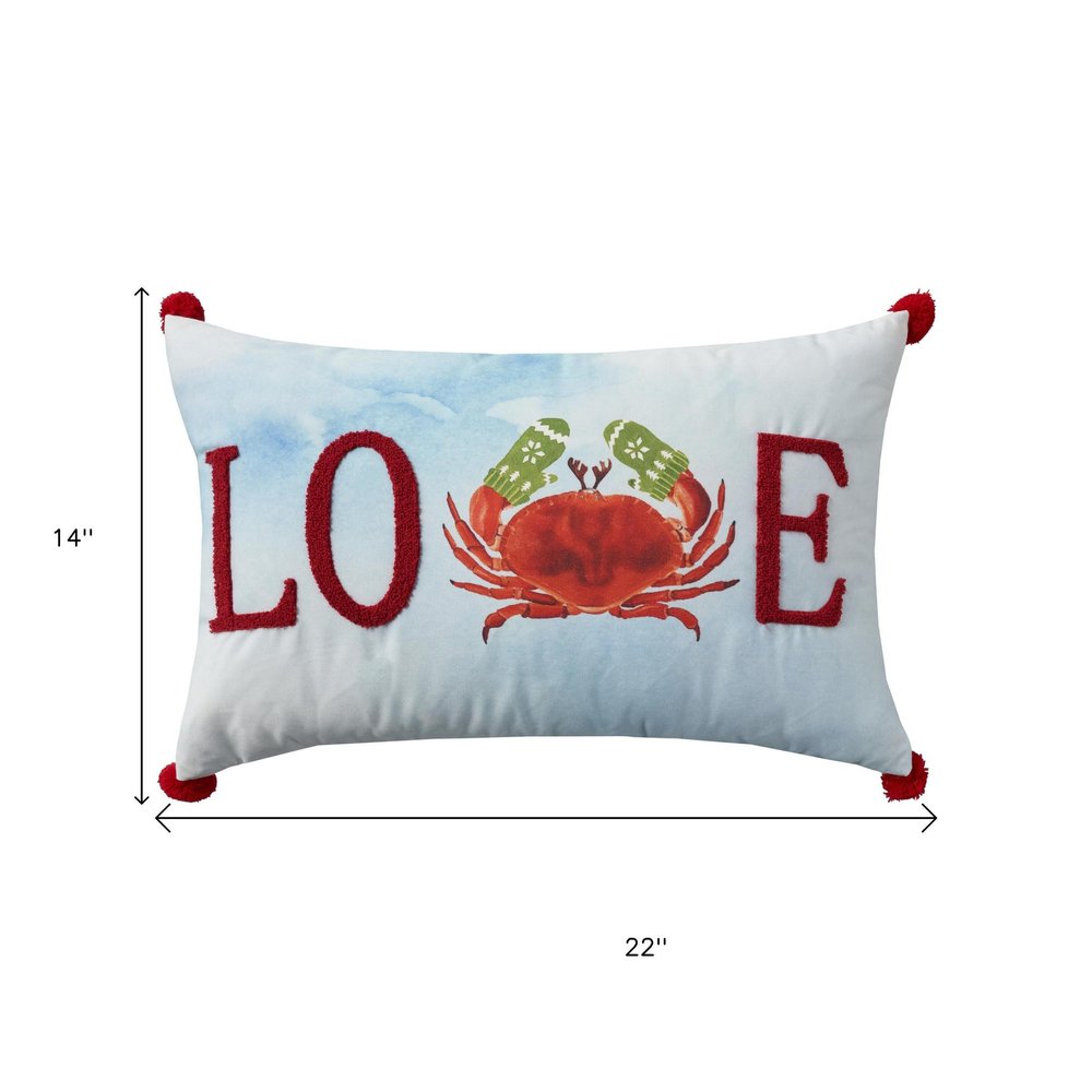 14" X 22" Blue White And Red Crab Love Throw Pillow with Embroidery — view 5