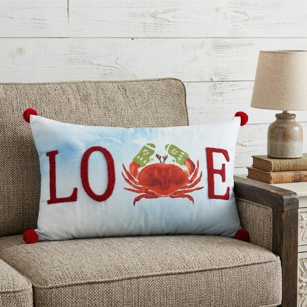 14" X 22" Blue White And Red Crab Love Throw Pillow with Embroidery — view 6