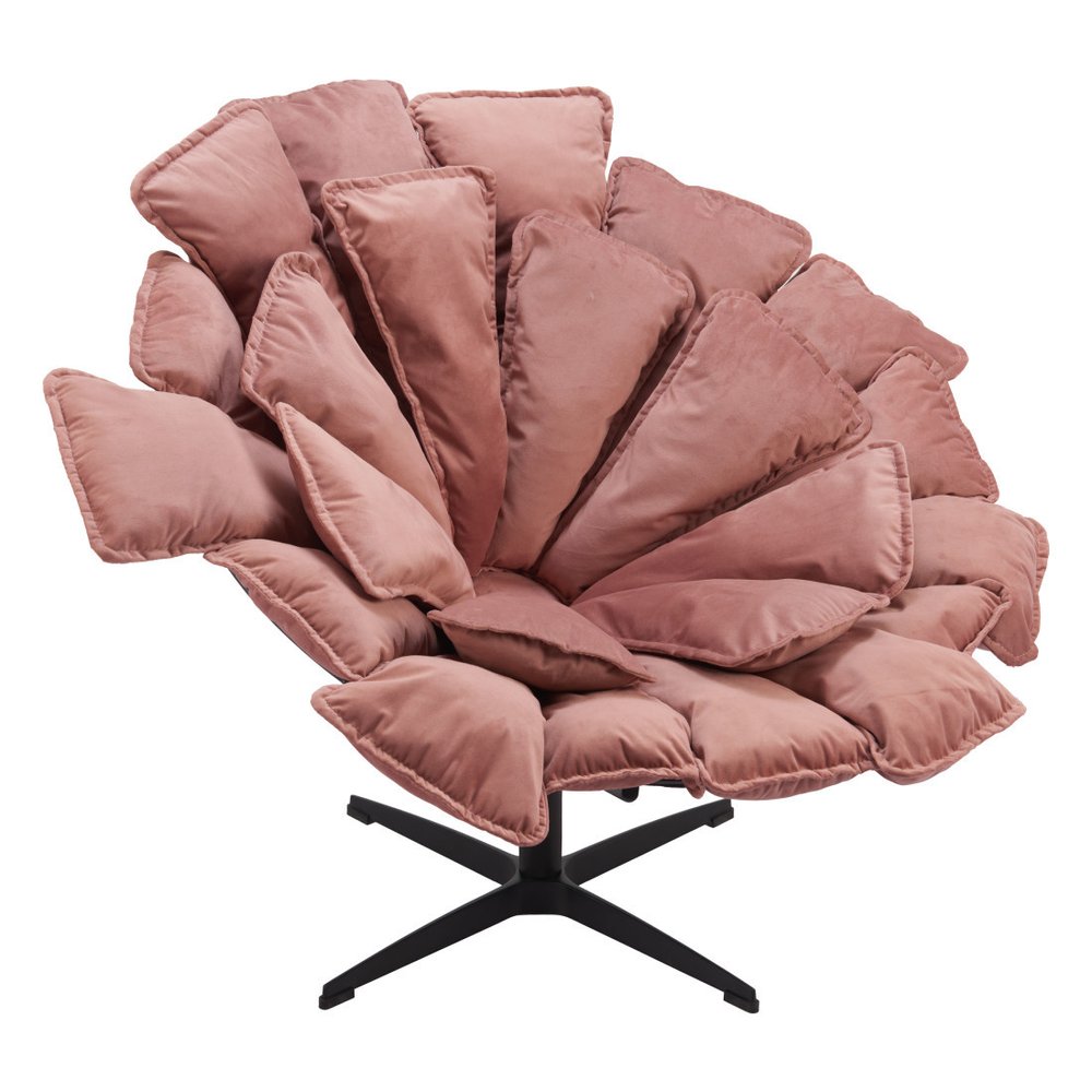 42" Pink And Black Velvet And Upholstered Swivel Side Chair HomeRoots