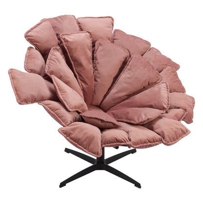 42" Pink And Black Velvet And Upholstered Swivel Side Chair HomeRoots