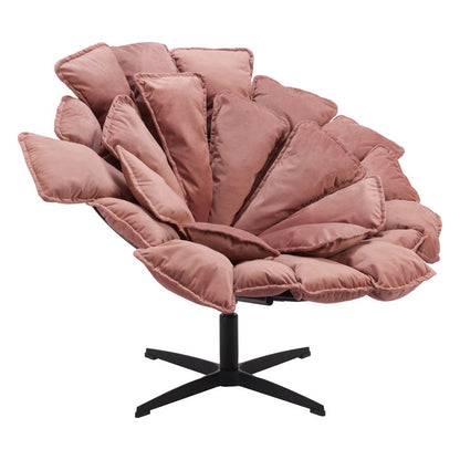 42" Pink And Black Velvet And Upholstered Swivel Side Chair HomeRoots