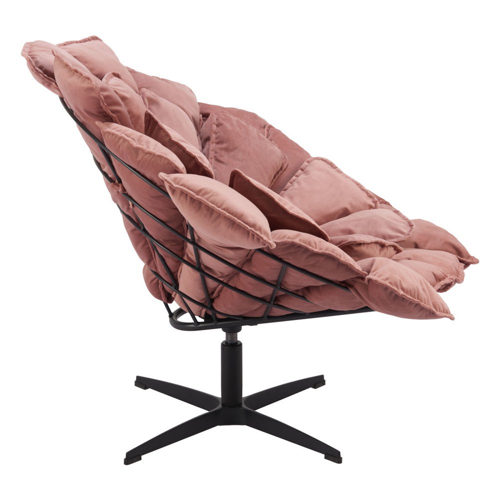 42" Pink And Black Velvet And Upholstered Swivel Side Chair HomeRoots