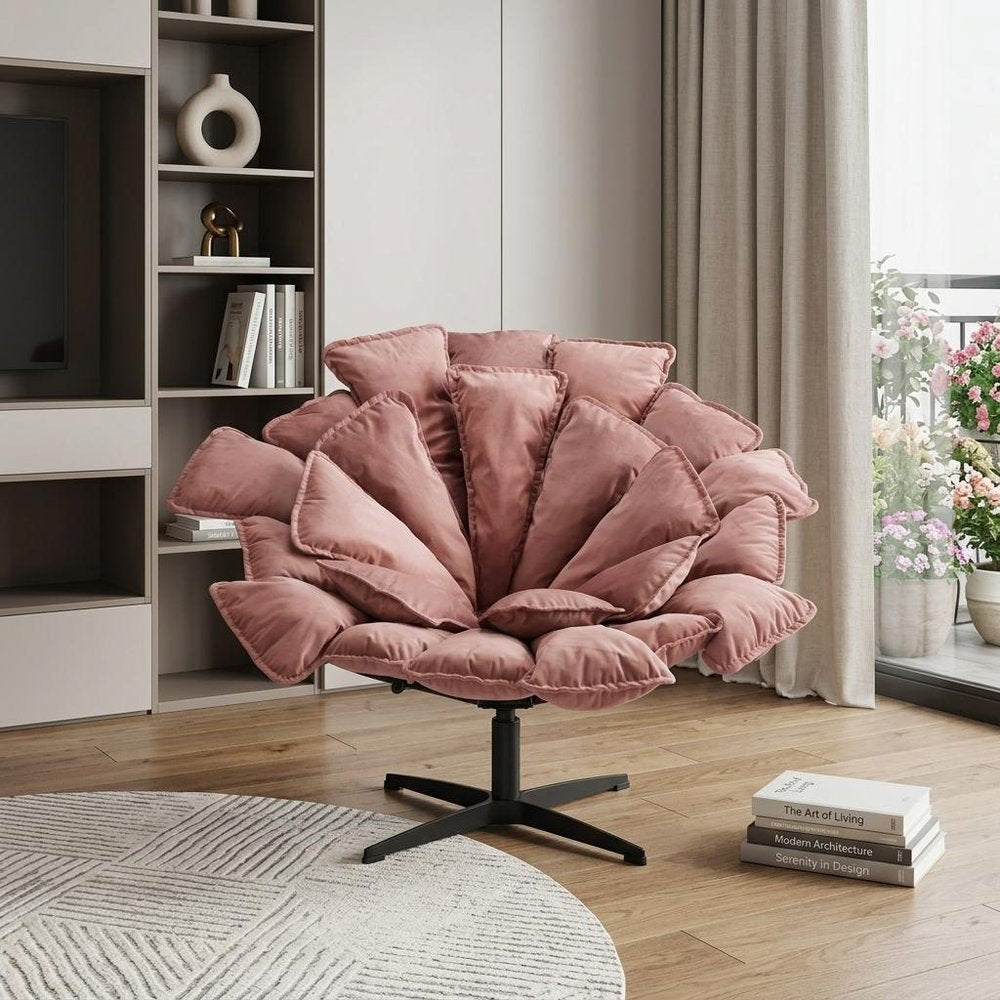 42" Pink And Black Velvet And Upholstered Swivel Side Chair HomeRoots