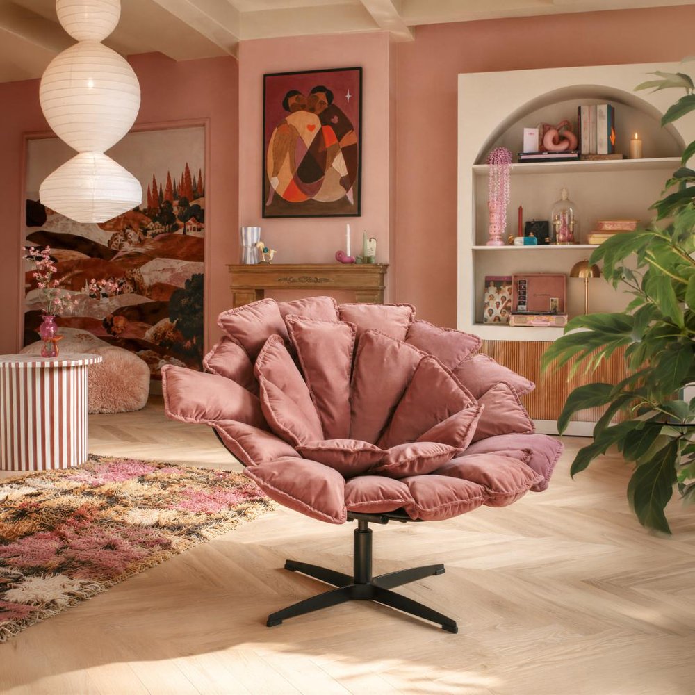 42" Pink And Black Velvet And Upholstered Swivel Side Chair HomeRoots