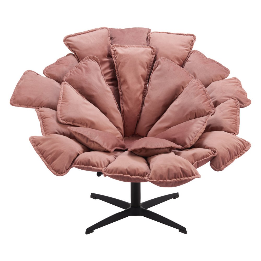 42" Pink And Black Velvet And Upholstered Swivel Side Chair HomeRoots