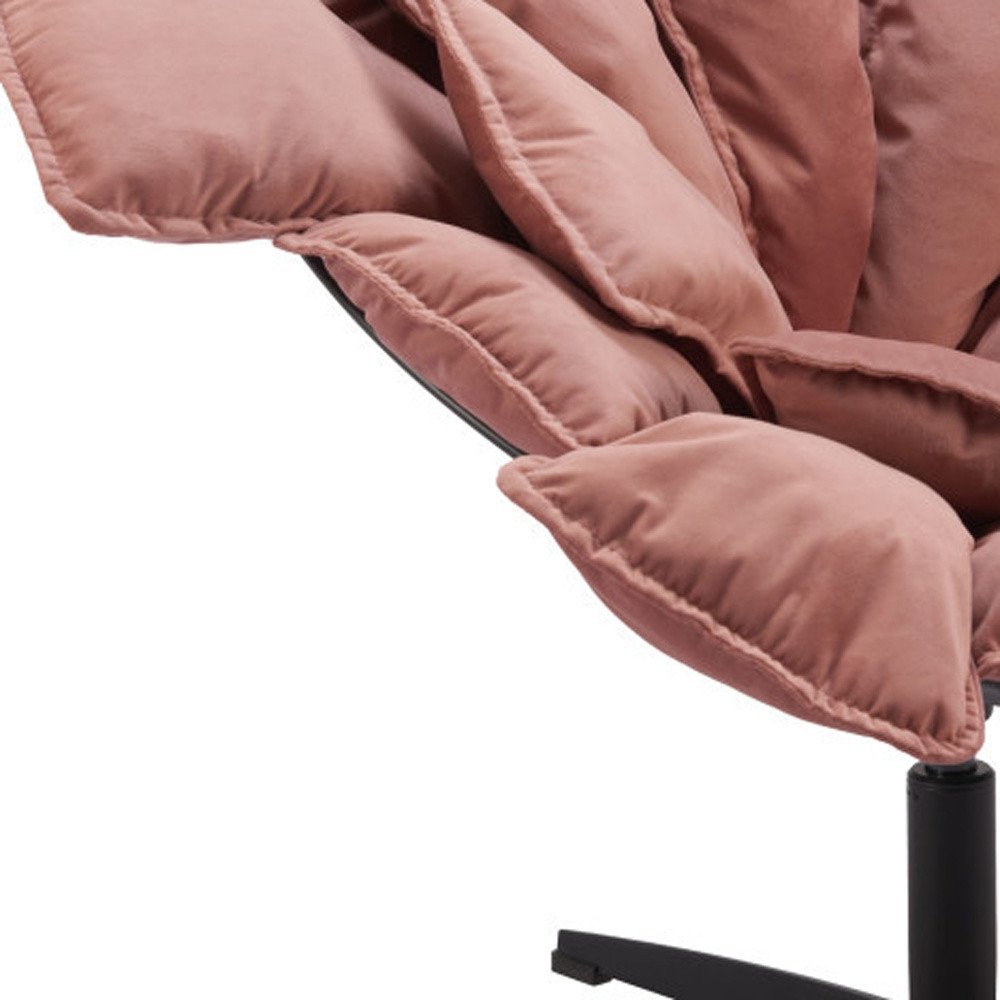 42" Pink And Black Velvet And Upholstered Swivel Side Chair HomeRoots