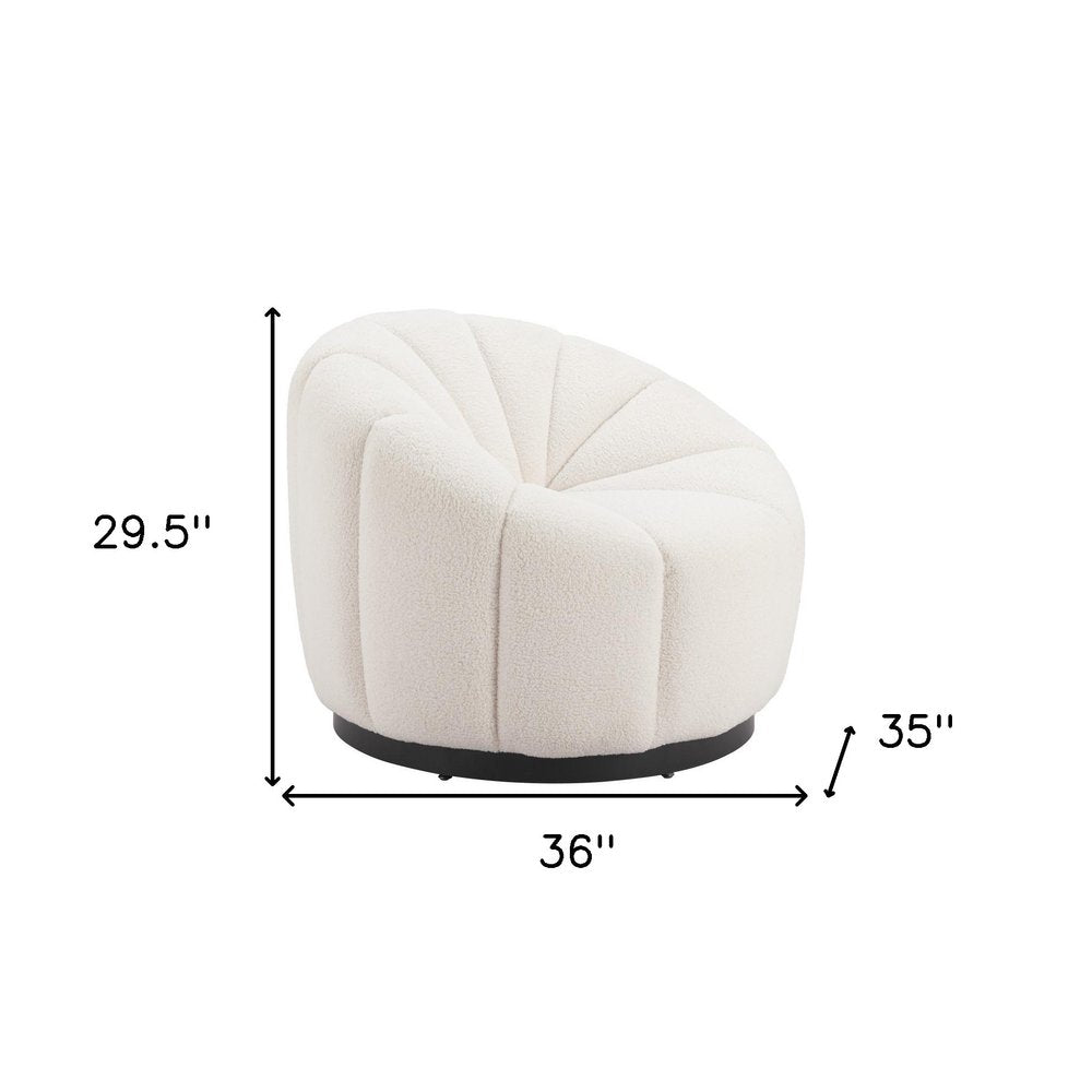 36" Cream And Black Faux Shearling And Upholstered Barrel Chair HomeRoots