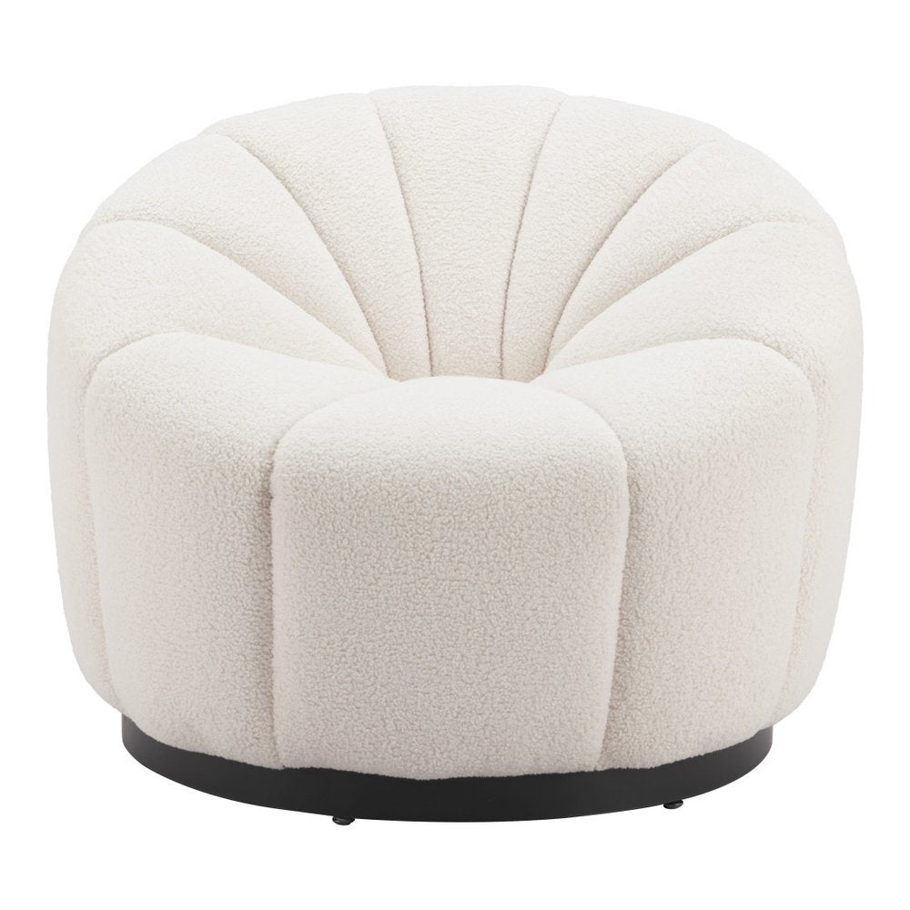 36" Cream And Black Faux Shearling And Upholstered Barrel Chair HomeRoots