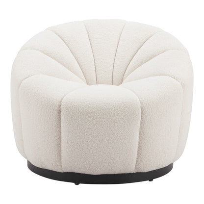 36" Cream And Black Faux Shearling And Upholstered Barrel Chair HomeRoots