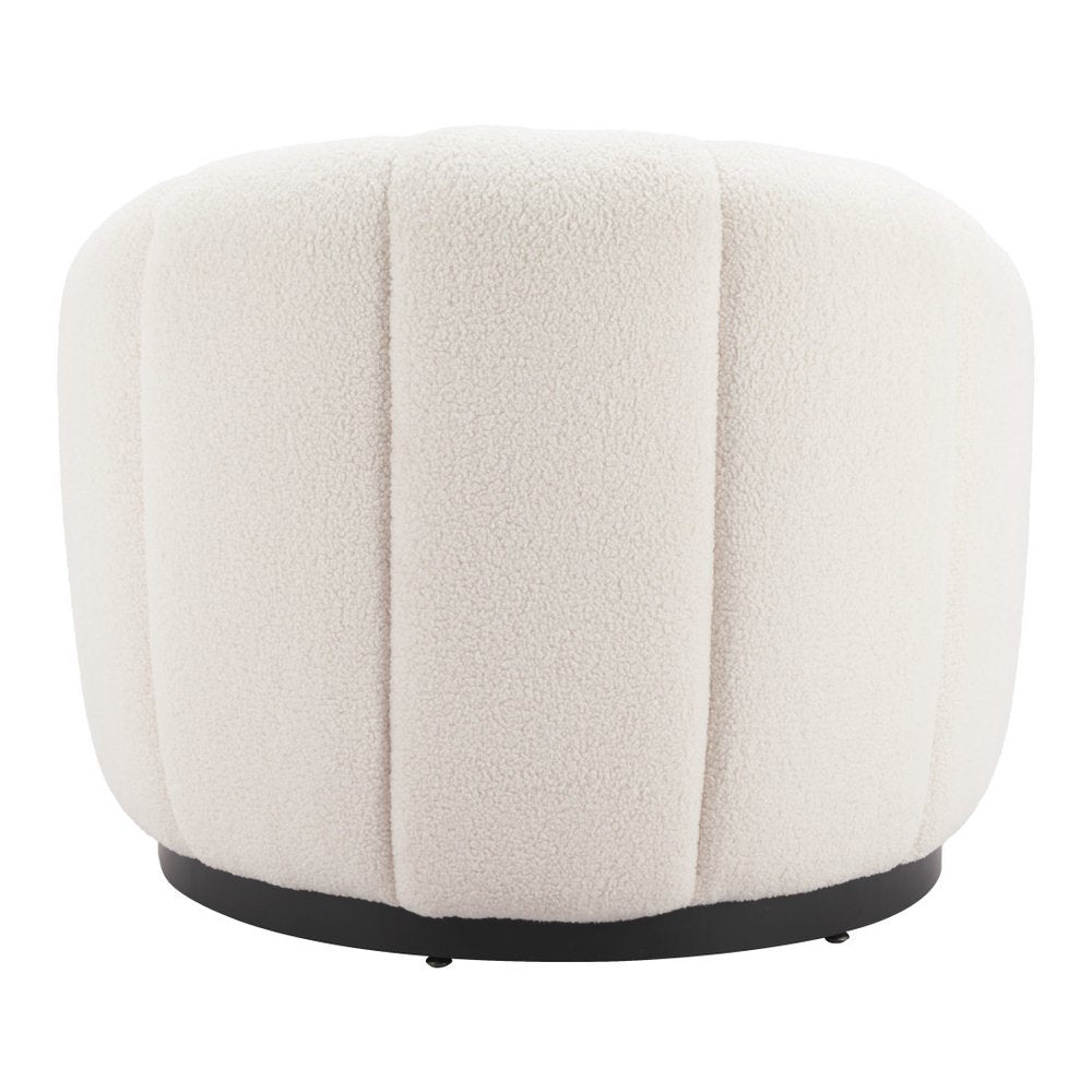 36" Cream And Black Faux Shearling And Upholstered Barrel Chair HomeRoots