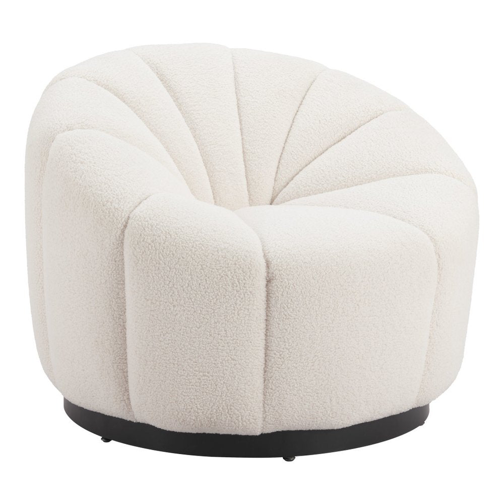 36" Cream And Black Faux Shearling And Upholstered Barrel Chair HomeRoots