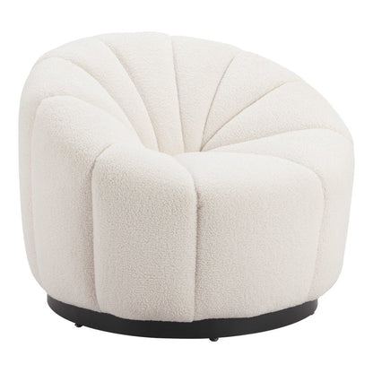 36" Cream And Black Faux Shearling And Upholstered Barrel Chair HomeRoots