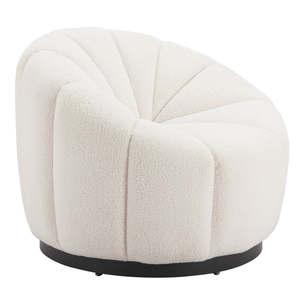 36" Cream And Black Faux Shearling And Upholstered Barrel Chair HomeRoots