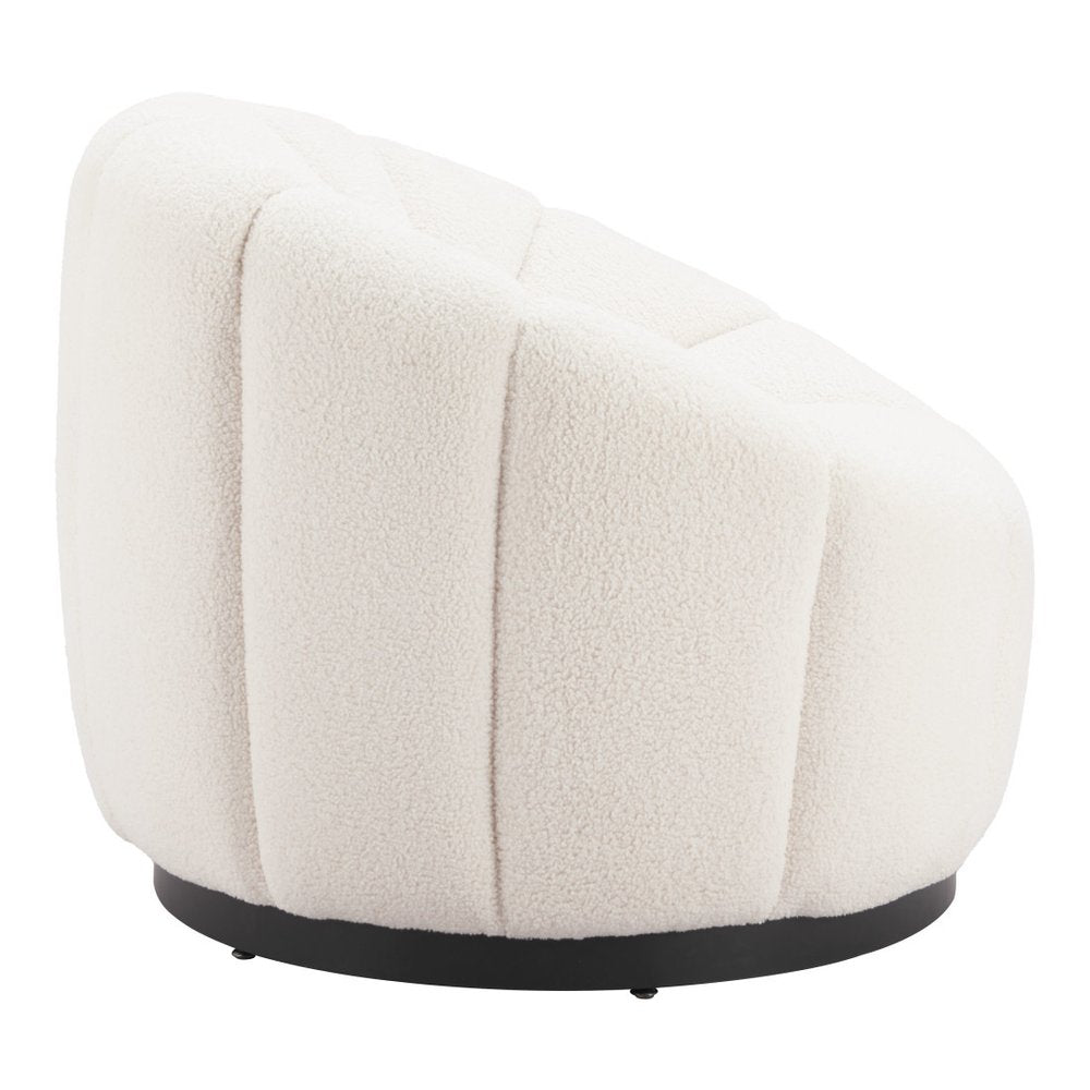 36" Cream And Black Faux Shearling And Upholstered Barrel Chair HomeRoots