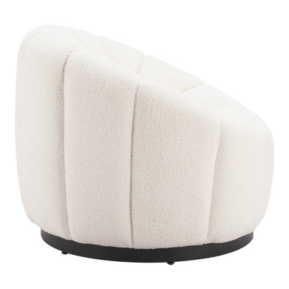 36" Cream And Black Faux Shearling And Upholstered Barrel Chair HomeRoots