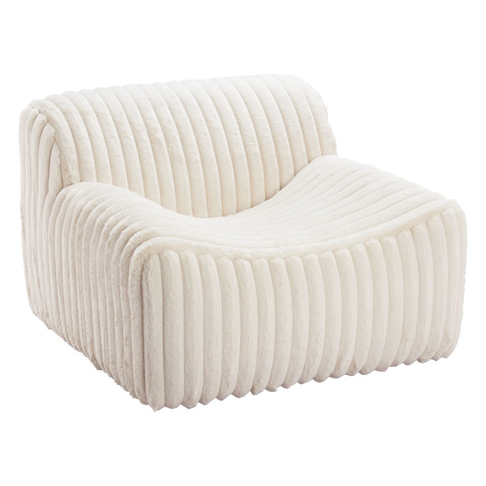 39" Cream Faux Fur And Upholstered Tufted Lounge Chair HomeRoots