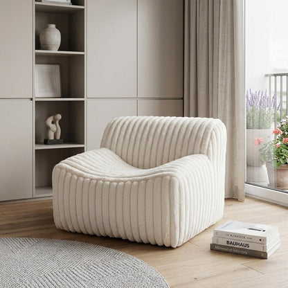 39" Cream Faux Fur And Upholstered Tufted Lounge Chair HomeRoots