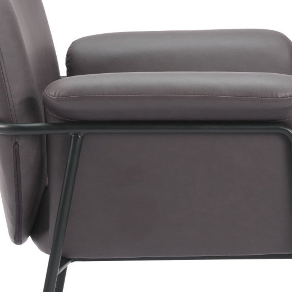 31" Brown And Black Faux Leather And Faux Leather Arm Chair — view 2