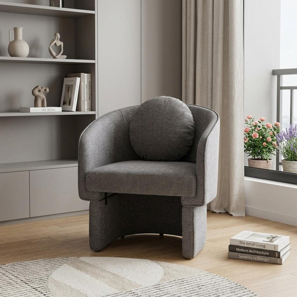 28" Gray Upholstered Club Chair And Toss Pillow HomeRoots