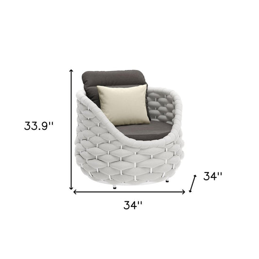34" Gray And White Fabric Club Chair And Toss Pillow HomeRoots