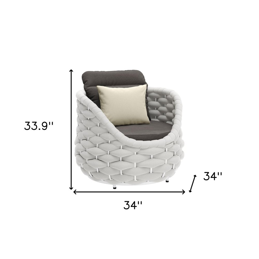 34" Gray And White Fabric Club Chair And Toss Pillow HomeRoots