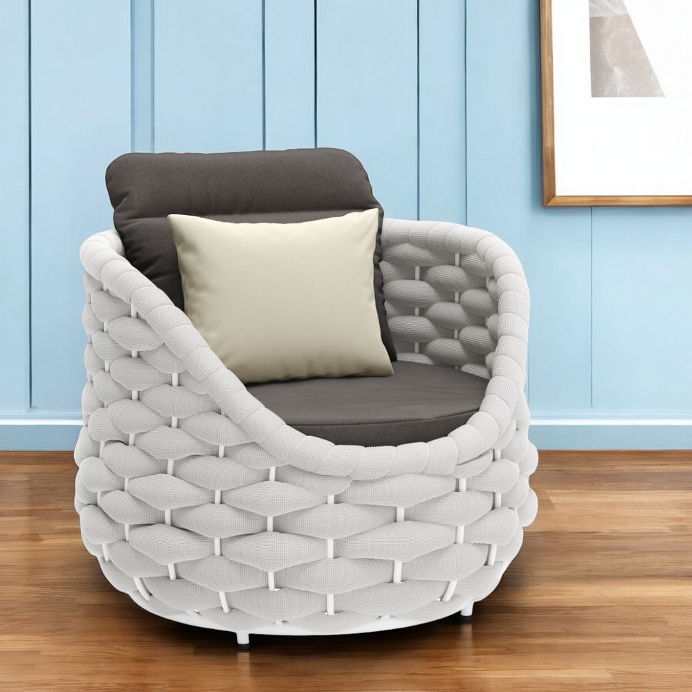 34" Gray And White Fabric Club Chair And Toss Pillow — view 3