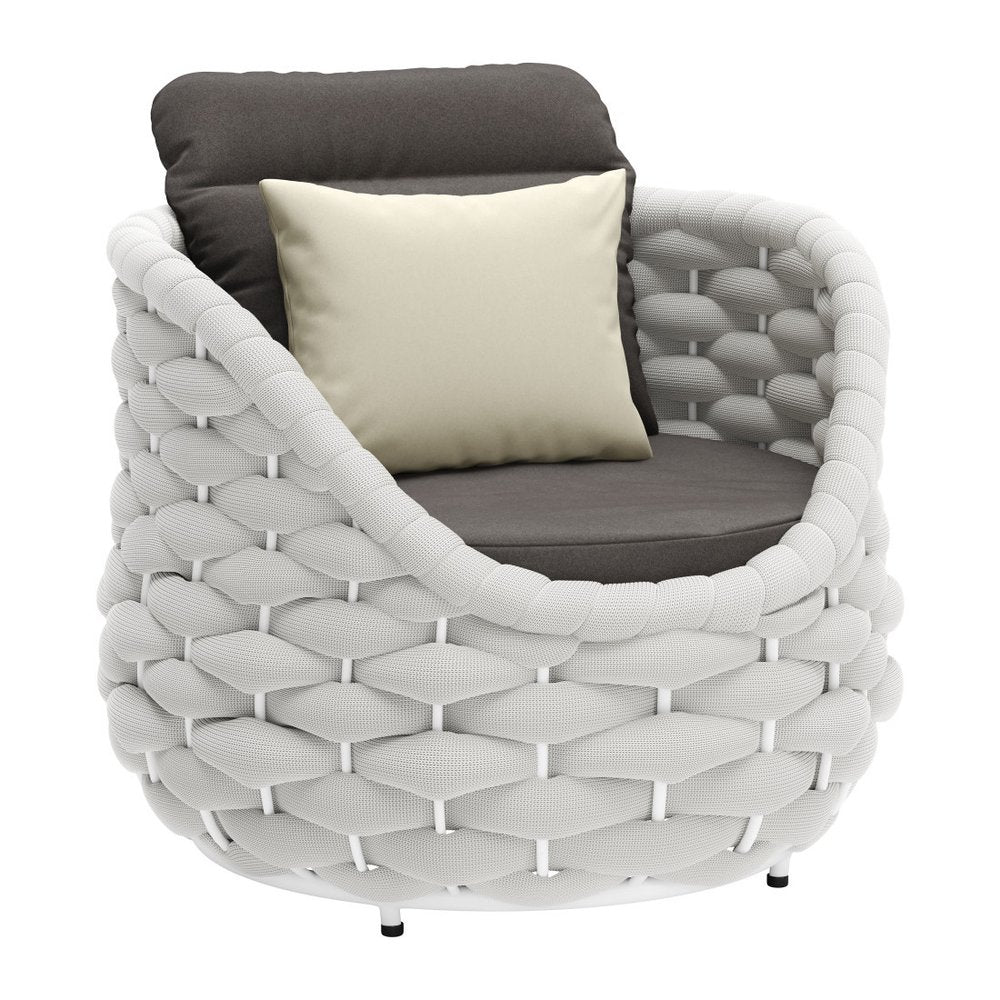 34" Gray And White Fabric Club Chair And Toss Pillow — view 9