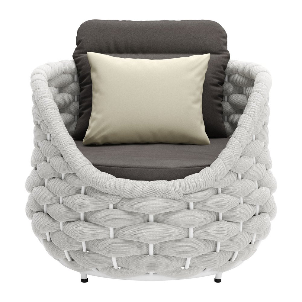 34" Gray And White Fabric Club Chair And Toss Pillow HomeRoots