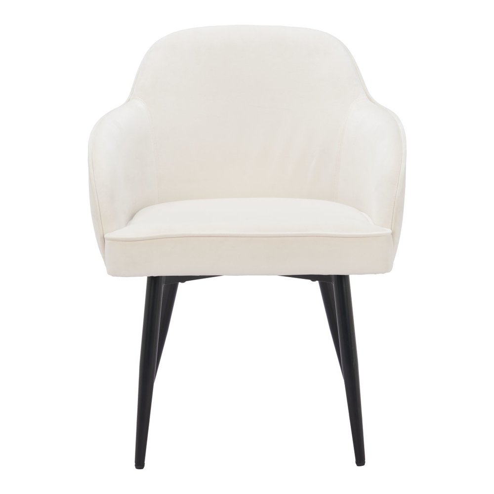 Set of Two Ivory and Black Velvet Dining Arm Chairs HomeRoots