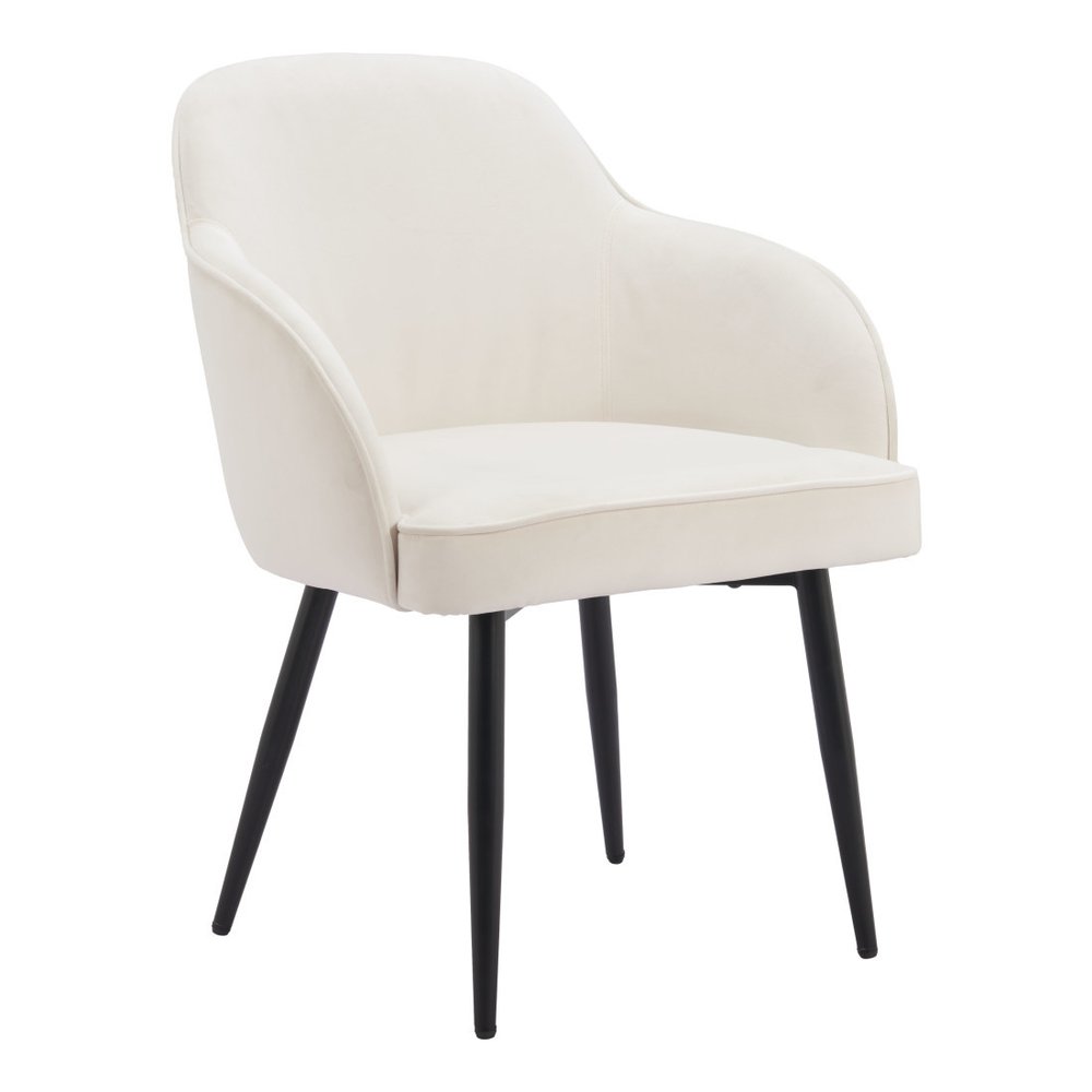 Set of Two Ivory and Black Velvet Dining Arm Chairs HomeRoots