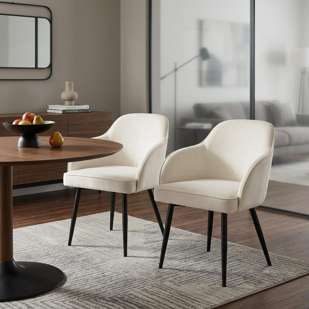 Set of Two Ivory and Black Velvet Dining Arm Chairs HomeRoots