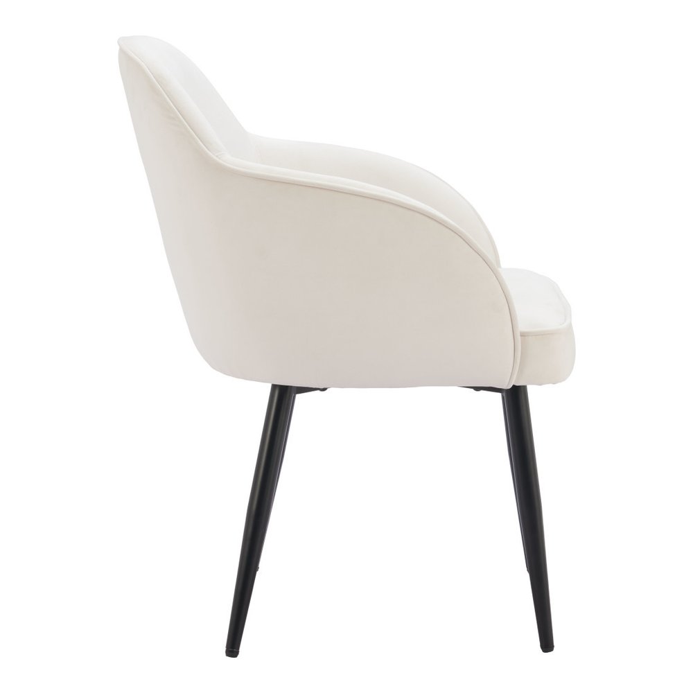 Set of Two Ivory and Black Velvet Dining Arm Chairs HomeRoots