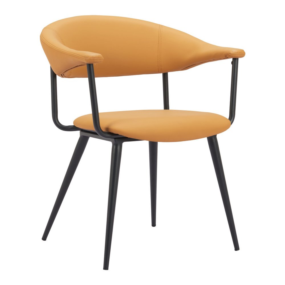 Brown and Black Faux Leather Open Back Dining Arm Chair HomeRoots