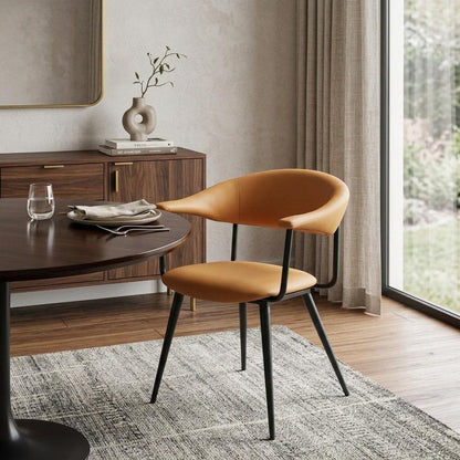 Brown and Black Faux Leather Open Back Dining Arm Chair HomeRoots