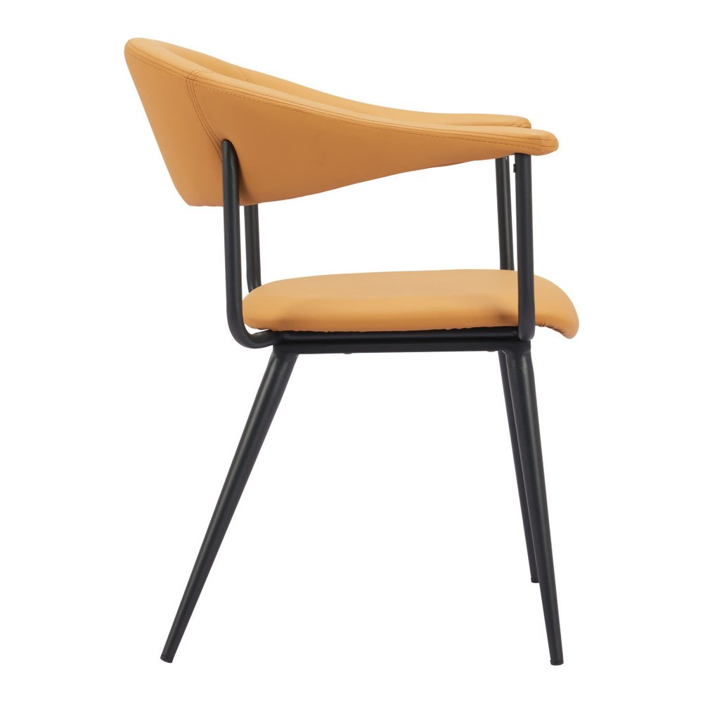 Brown and Black Faux Leather Open Back Dining Arm Chair HomeRoots