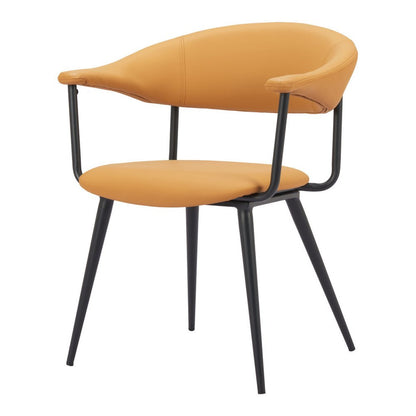 Brown and Black Faux Leather Open Back Dining Arm Chair HomeRoots