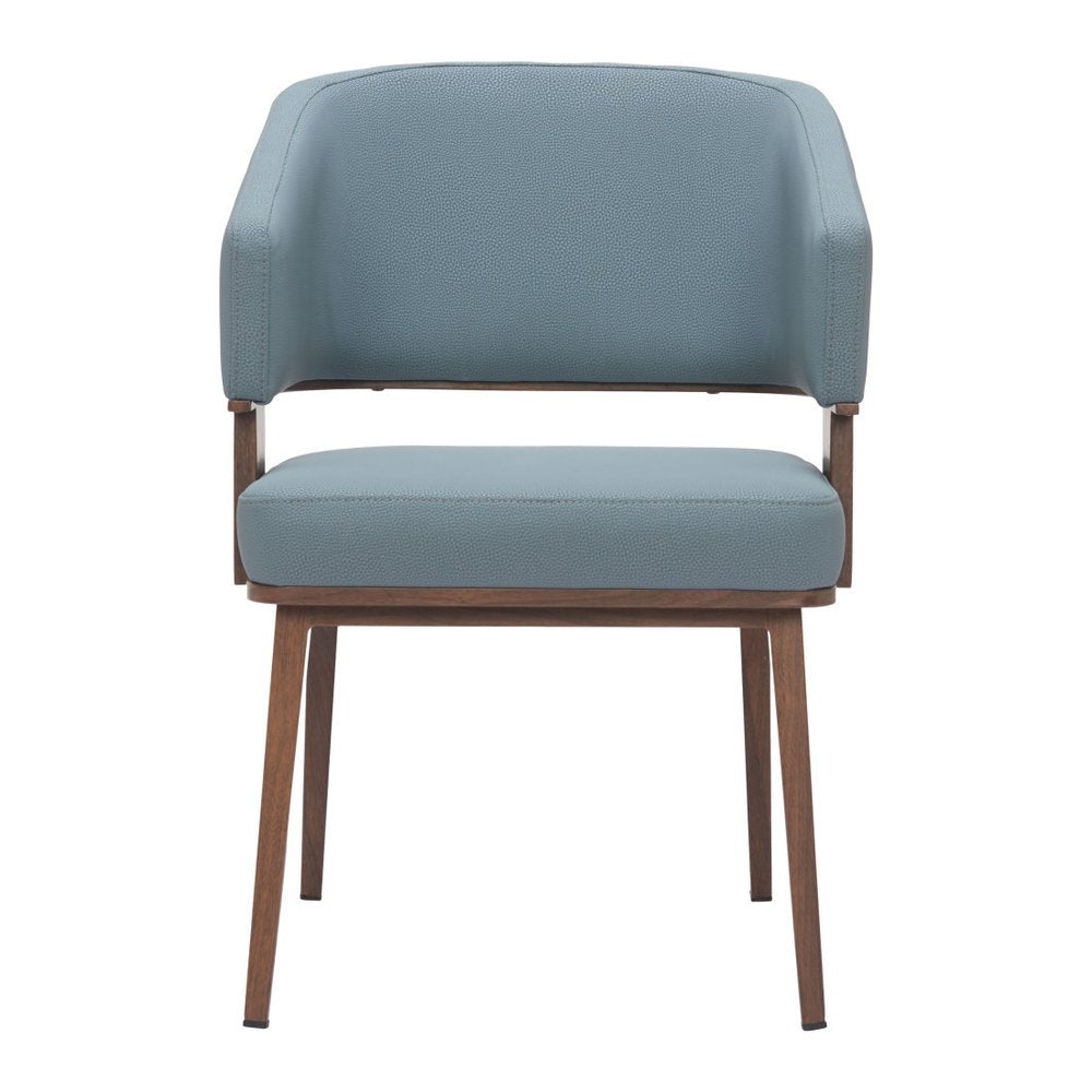 Gray and Walnut Faux Leather Open Back Dining Arm Chair HomeRoots
