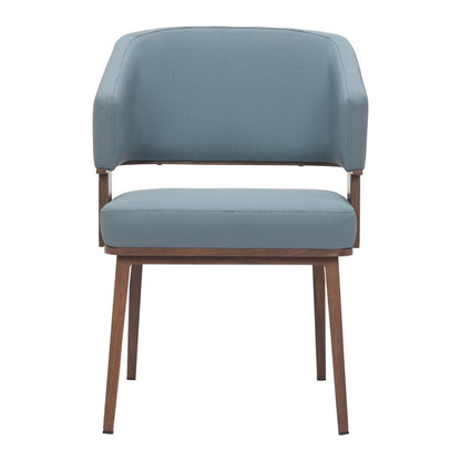 Gray and Walnut Faux Leather Open Back Dining Arm Chair HomeRoots