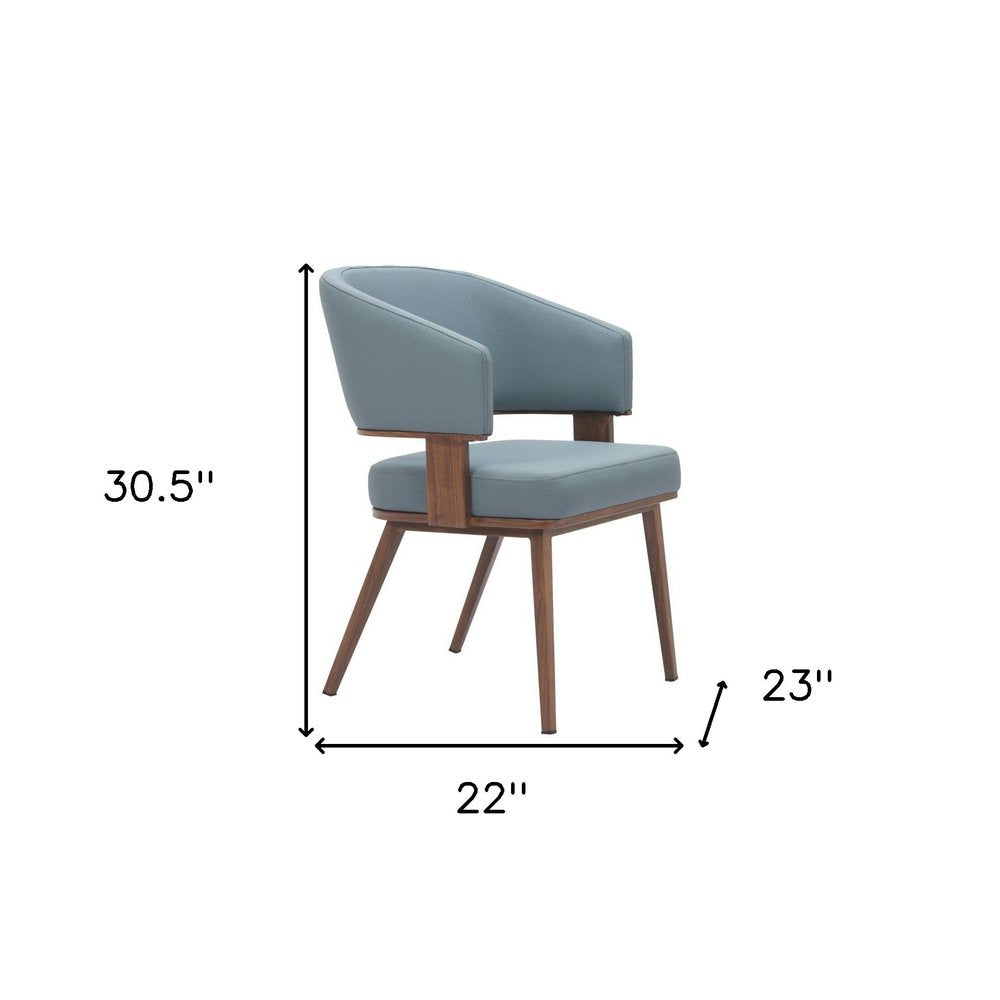 Gray and Walnut Faux Leather Open Back Dining Arm Chair HomeRoots