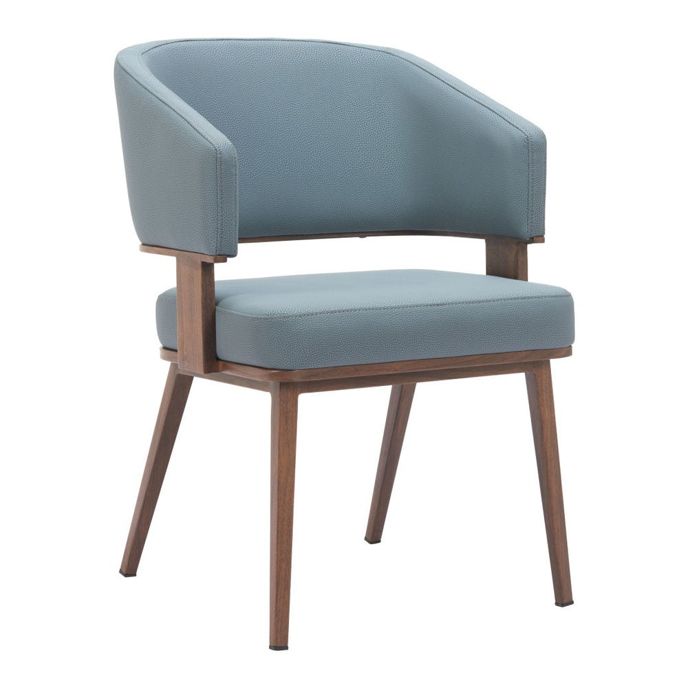 Gray and Walnut Faux Leather Open Back Dining Arm Chair HomeRoots
