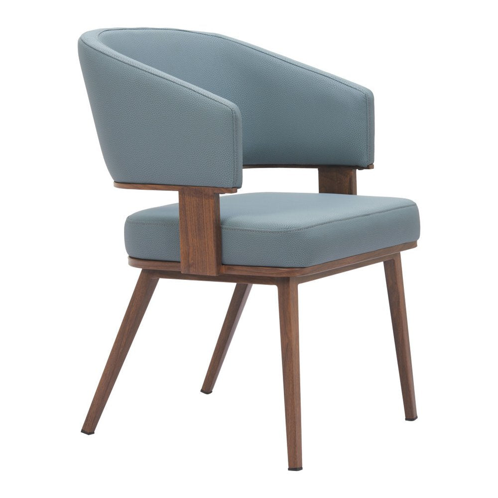 Gray and Walnut Faux Leather Open Back Dining Arm Chair HomeRoots