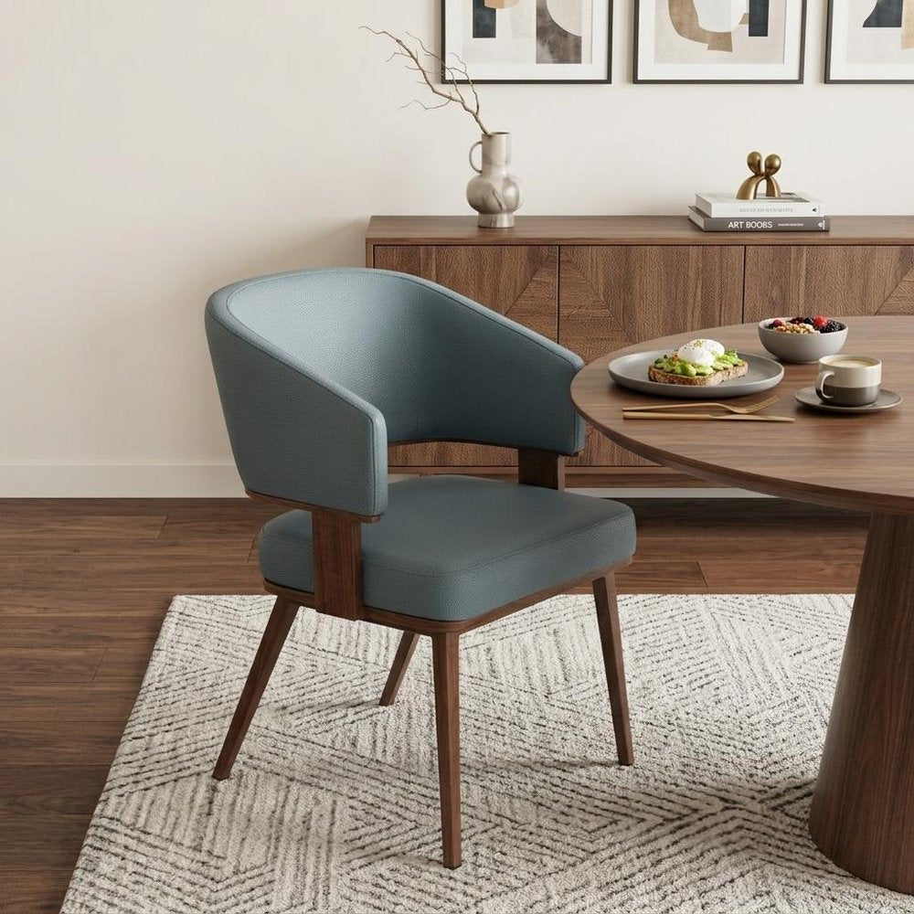 Gray and Walnut Faux Leather Open Back Dining Arm Chair HomeRoots