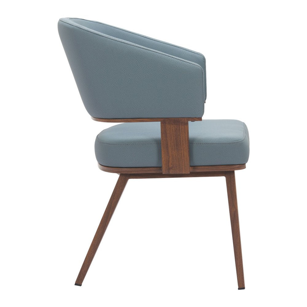 Gray and Walnut Faux Leather Open Back Dining Arm Chair HomeRoots
