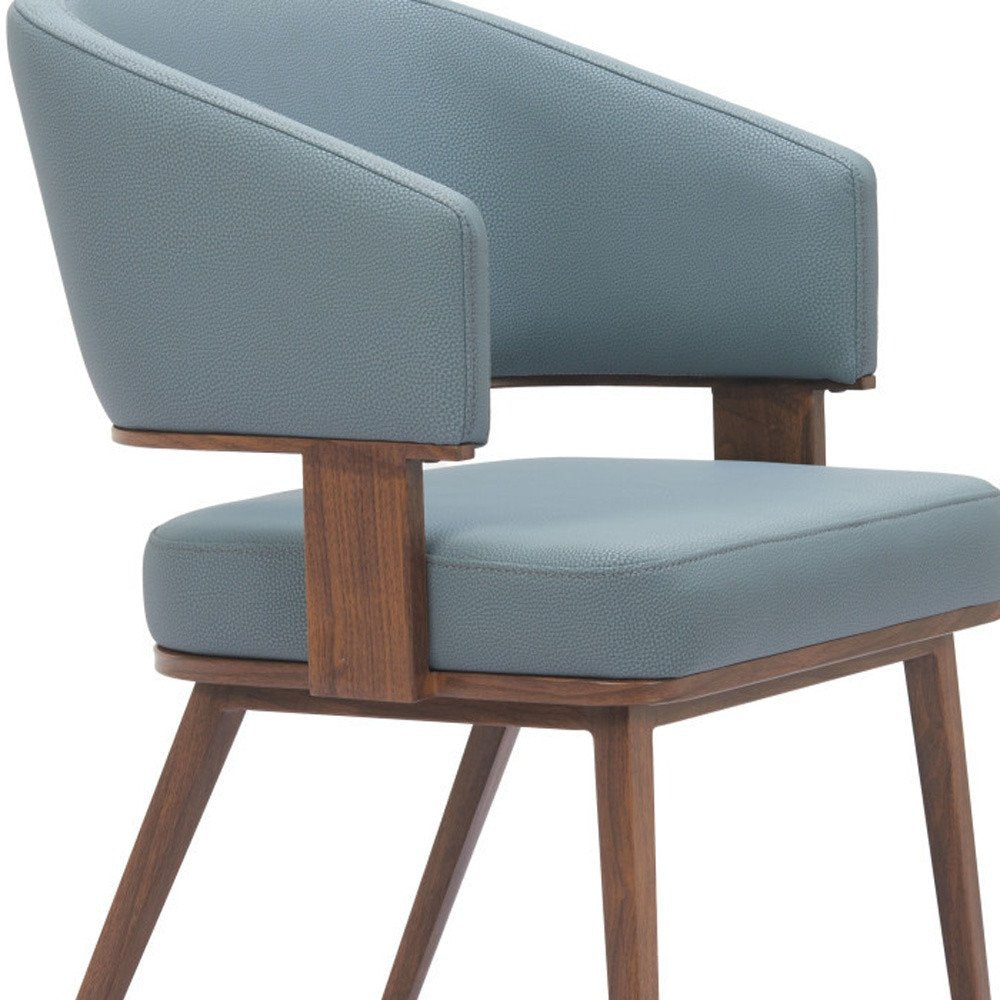 Gray and Walnut Faux Leather Open Back Dining Arm Chair HomeRoots