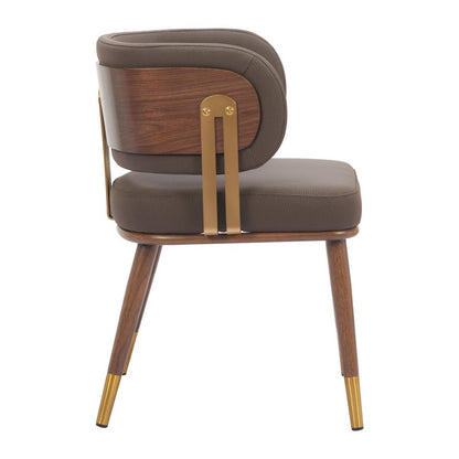 Brown and Walnut Upholstered Faux Leather Curved Back Dining Arm Chair HomeRoots