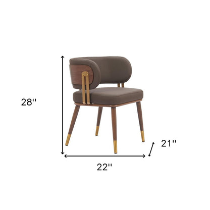 Brown and Walnut Upholstered Faux Leather Curved Back Dining Arm Chair HomeRoots