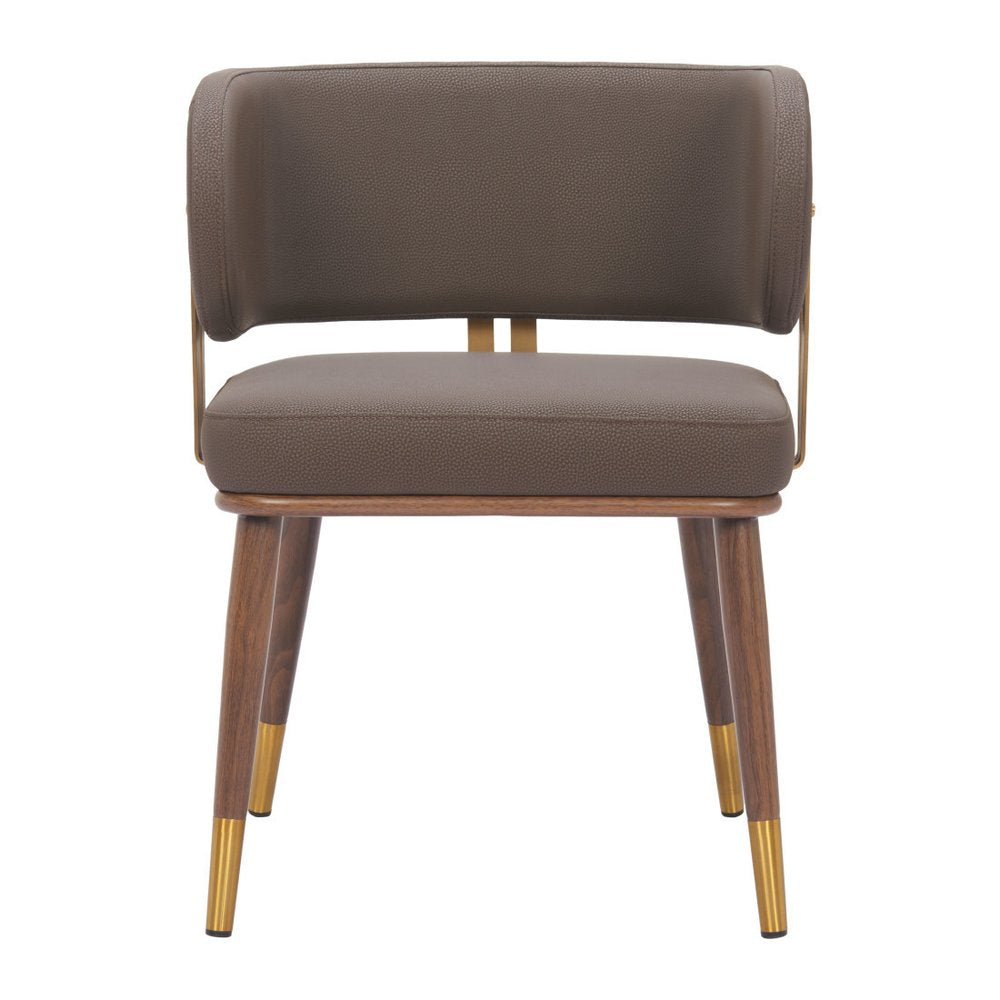 Brown and Walnut Upholstered Faux Leather Curved Back Dining Arm Chair HomeRoots