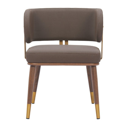 Brown and Walnut Upholstered Faux Leather Curved Back Dining Arm Chair HomeRoots