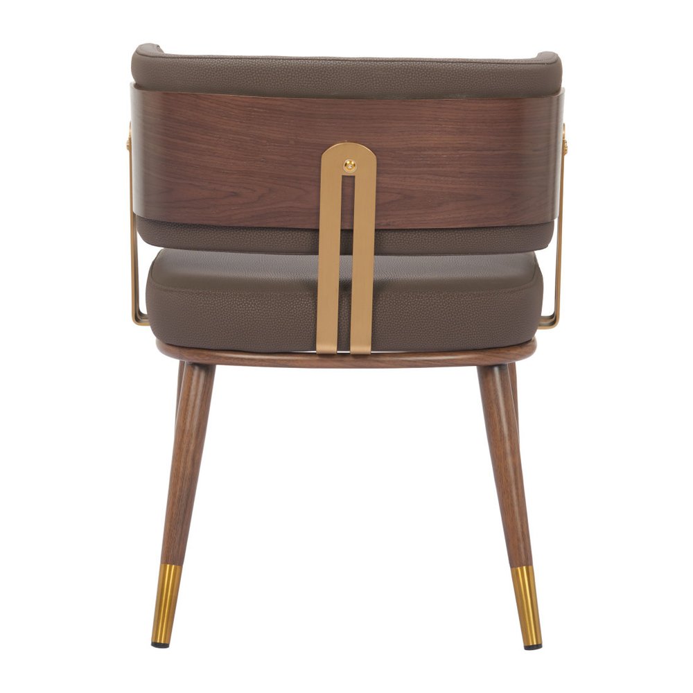 Brown and Walnut Upholstered Faux Leather Curved Back Dining Arm Chair HomeRoots