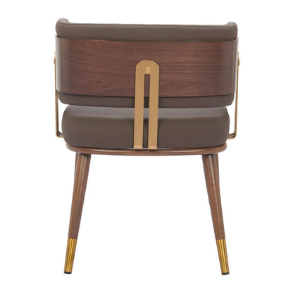 Brown and Walnut Upholstered Faux Leather Curved Back Dining Arm Chair HomeRoots